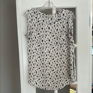 LOFT Cream Sleeveless Blouse with Abstract Pattern